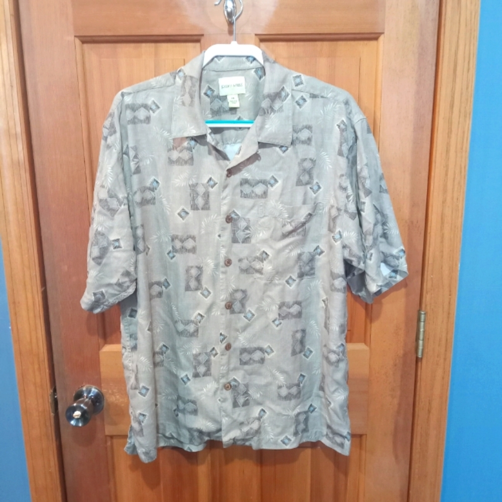 Joseph & Feiss 100% silk taupe button up shirt size XL